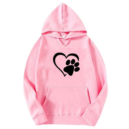 Dog Paw and Heart Print Hoodies