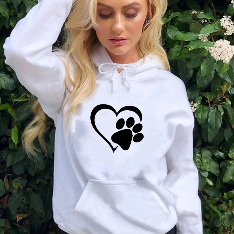 Dog Paw and Heart Print Hoodies