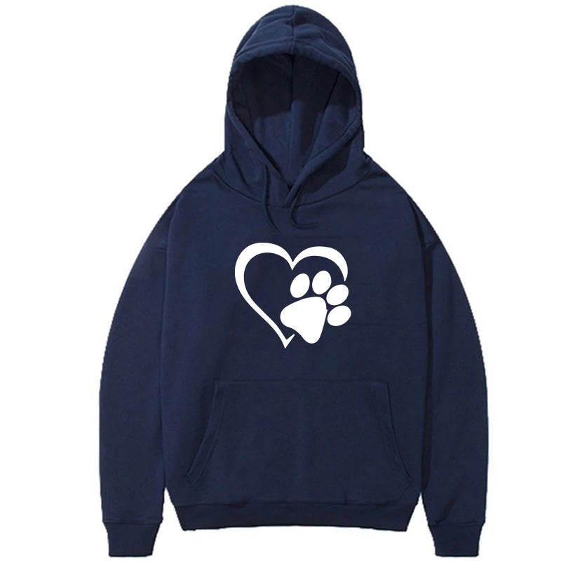 Dog Paw and Heart Print Hoodies