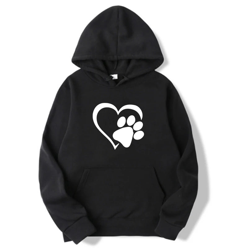 Dog Paw and Heart Print Hoodies