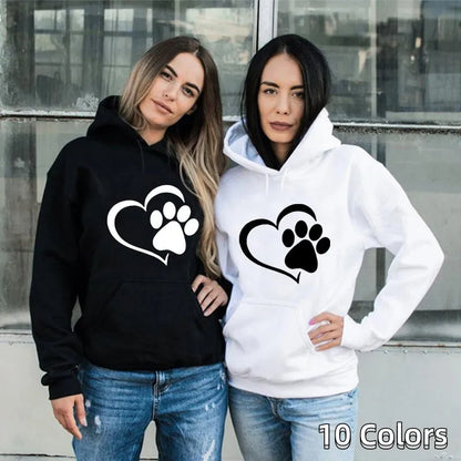 Dog Paw and Heart Print Hoodies